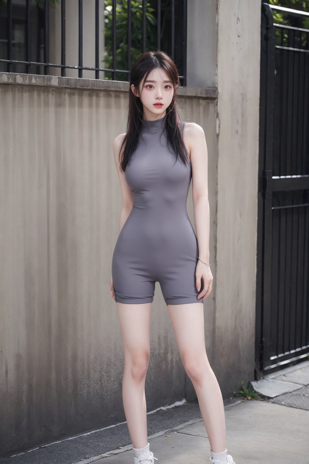 1205515692-1girl,  ,Gray clothes ,  ,  standing,  ,outdoors,dress, shorts,sleeveless,.png